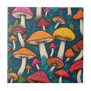 Colourful Mushroom Pattern Ceramic Tile