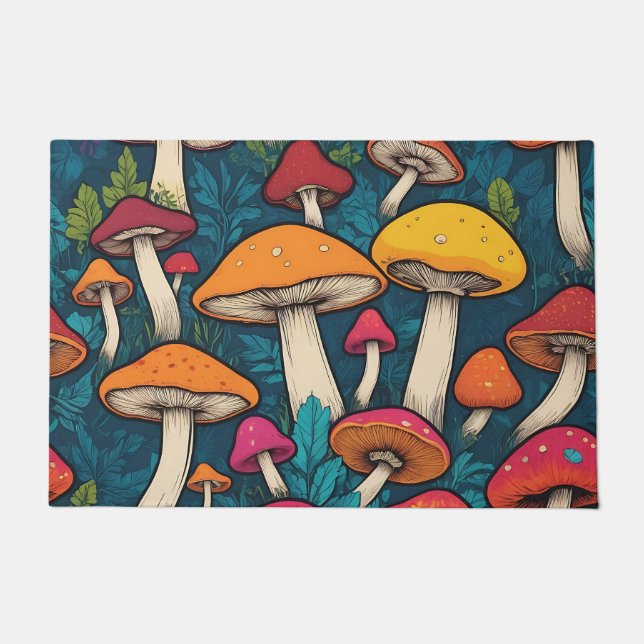 Colourful Mushroom Pattern Doormat (Front)