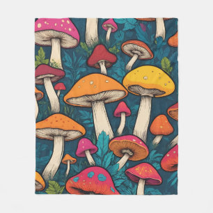 Colourful Mushroom Pattern Fleece Blanket