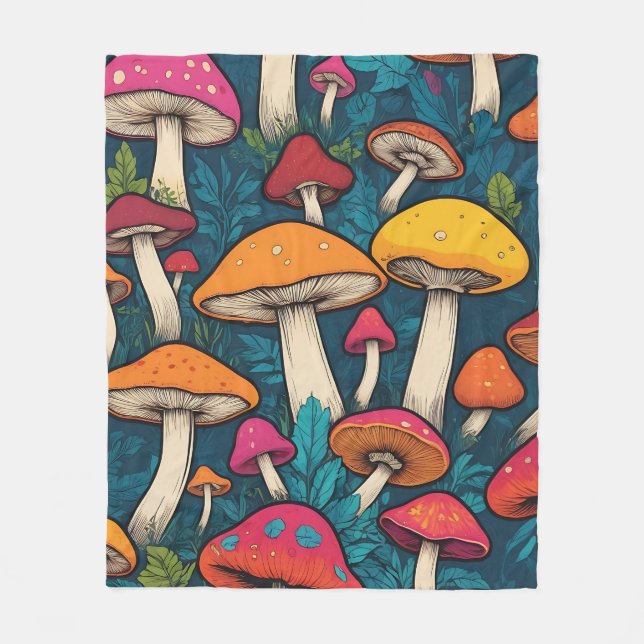 Colourful Mushroom Pattern Fleece Blanket (Front)