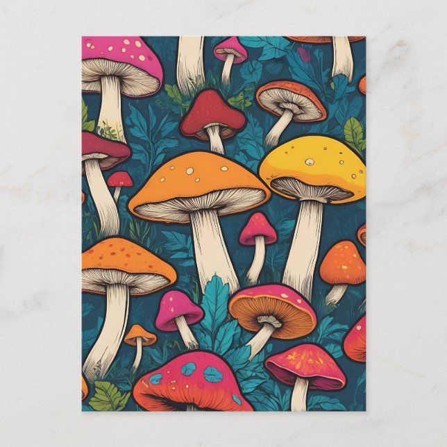 Colourful Mushroom Pattern Postcard (Front)