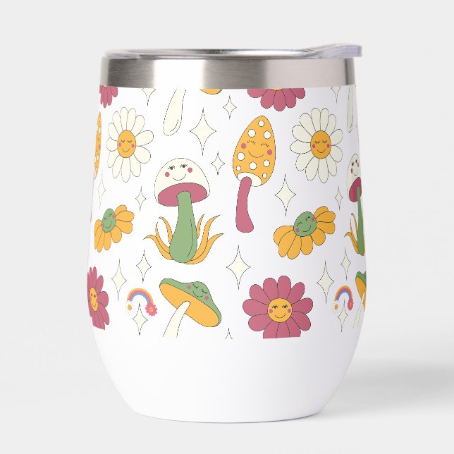 Colourful Mushroom, Rainbow and Daisies Pattern (Left)