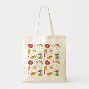 Colourful Mushroom, Rainbow and Daisies Pattern Tote Bag