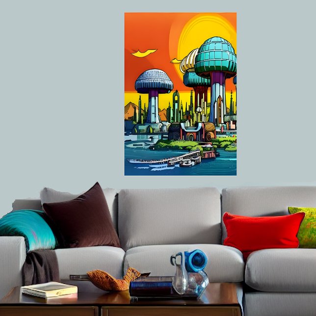 Colourful mushroom town | AI Art  Poster (Creator Uploaded)