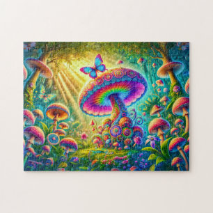 Colourful Mushroom World Psychedelic Fantasy Art Jigsaw Puzzle