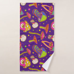 Colourful Mushrooms - Amazing Magic Plants Pattern Bath Towel