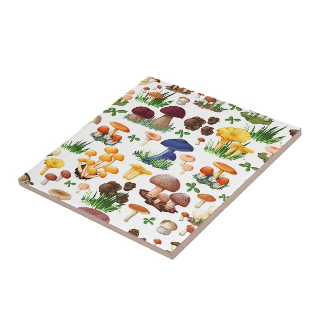 Colourful Mushrooms Ceramic Tile (Side)
