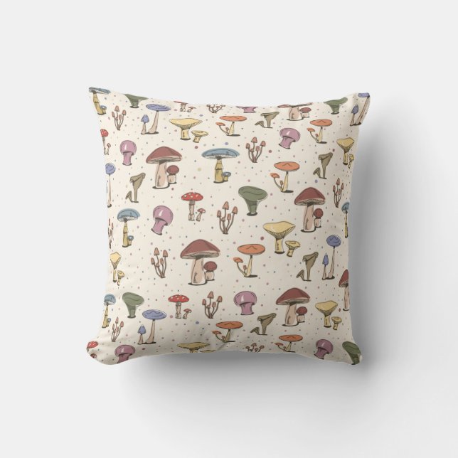 Colourful Mushrooms Doodle Pattern Cushion (Front)