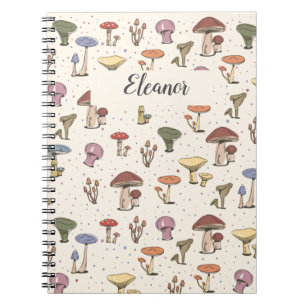 Colourful Mushrooms Doodle Pattern - Customisable Notebook
