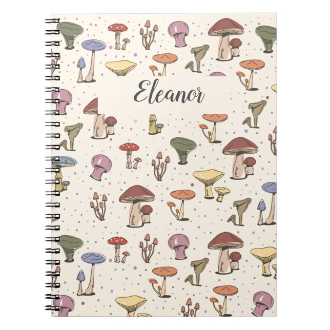 Colourful Mushrooms Doodle Pattern - Customisable Notebook (Front)