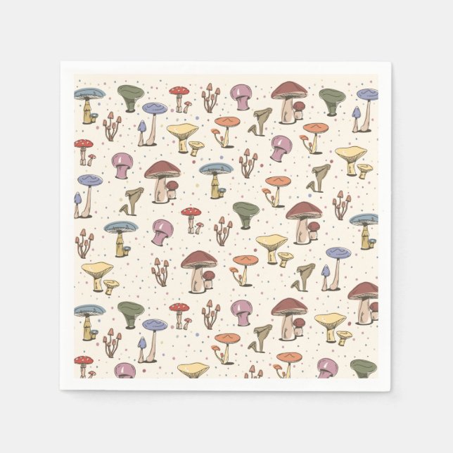 Colourful Mushrooms Doodle Pattern  Napkin (Front)