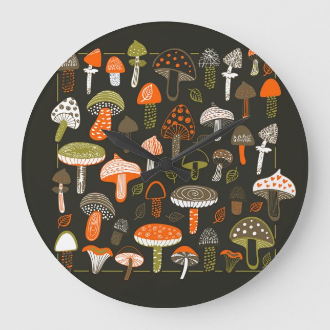 Colourful Mushrooms: Fairy Collection Large Clock (Front)