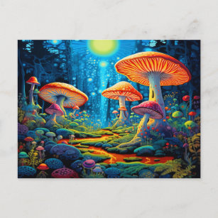 Colourful Mushrooms Fantasy  Postcard