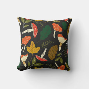 Colourful mushrooms, leaves, vintage full colour. cushion
