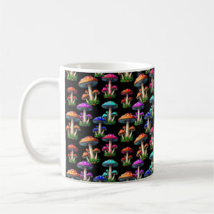Colourful Mushrooms On Black Background Coffee Mug