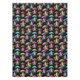 Colourful Mushrooms On Black Background  Tablecloth