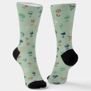 Colourful Mushrooms on Solid Green Background Socks