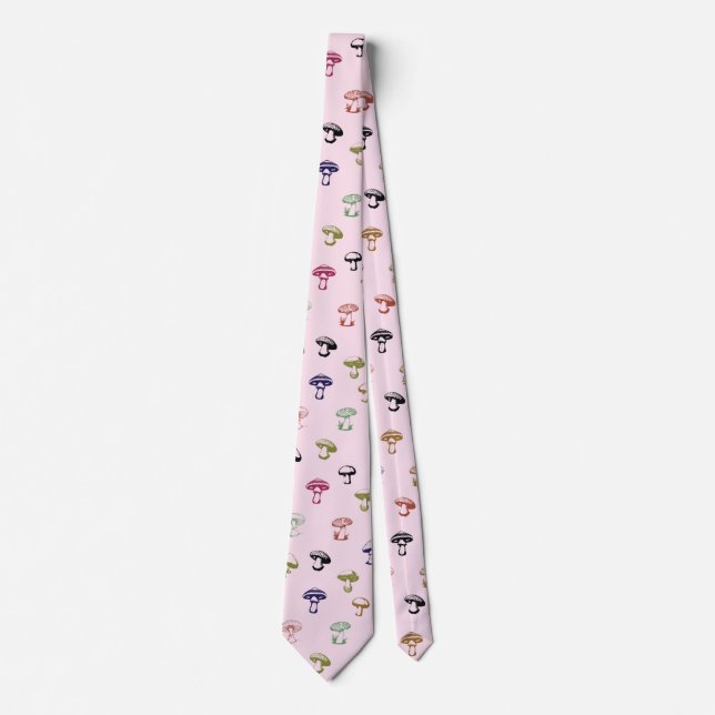 Colourful Mushrooms on Solid Pink Background Tie (Front)
