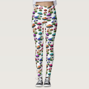 Colourful Mushrooms On White Background Leggings