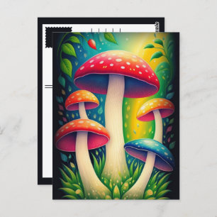 colourful mushrooms postcard