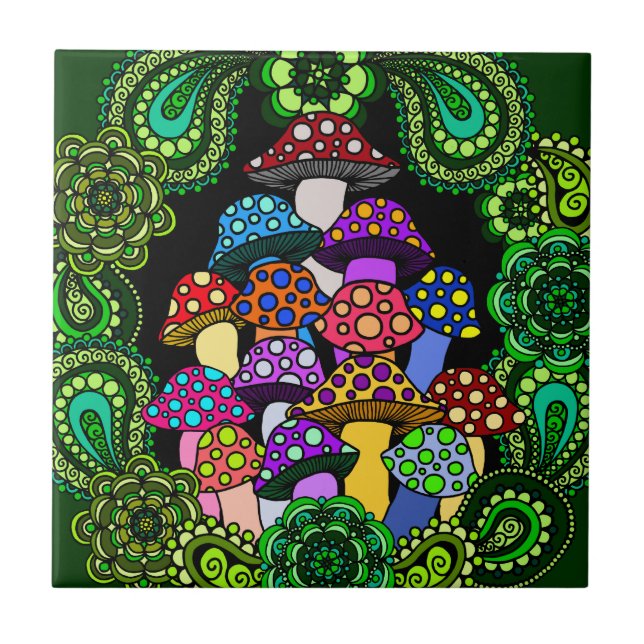 Colourful Mushrooms Tile (Front)