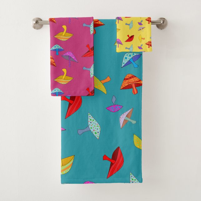 colourful mushrooms towel set (Insitu)