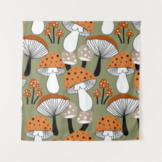 Colourful Mushrooms Vintage Hand Drawing Tapestry