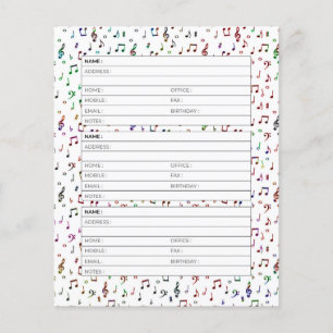 Colourful music address book page
