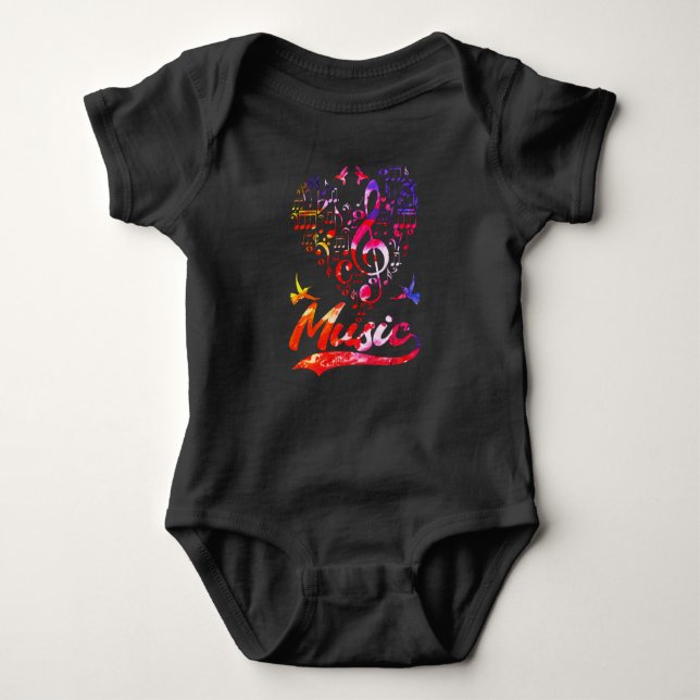Colourful Music Bass Clef Bird Lover Musical Notes Baby Bodysuit (Front)