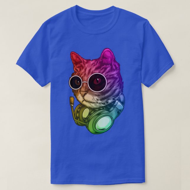 Colourful Music Cat Headphones Raver Animal  T-Shirt (Design Front)