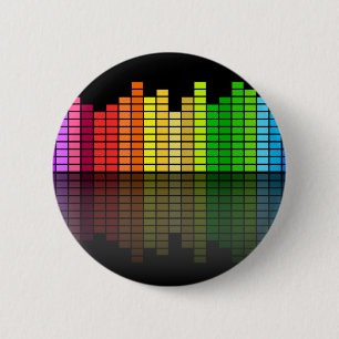 Colourful Music Equalizer w/Reflection, Cool 6 Cm Round Badge