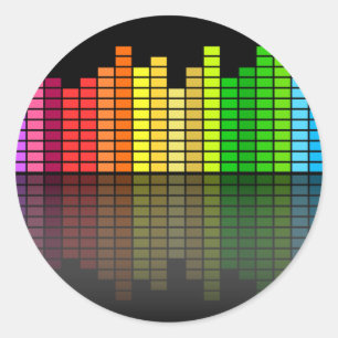 Colourful Music Equalizer w/Reflection, Cool Techn Classic Round Sticker