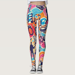 Colourful music festival pattern leggings