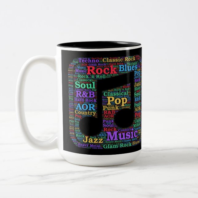 Colourful Music Genres Two-Tone Coffee Mug (Left)