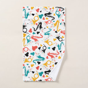 Colourful Music Instruments Note & Hearts Pattern Bath Towel Set