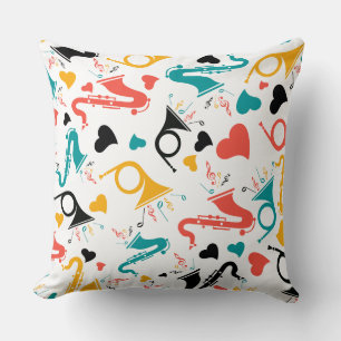 Colourful Music Instruments Note & Hearts Pattern Cushion