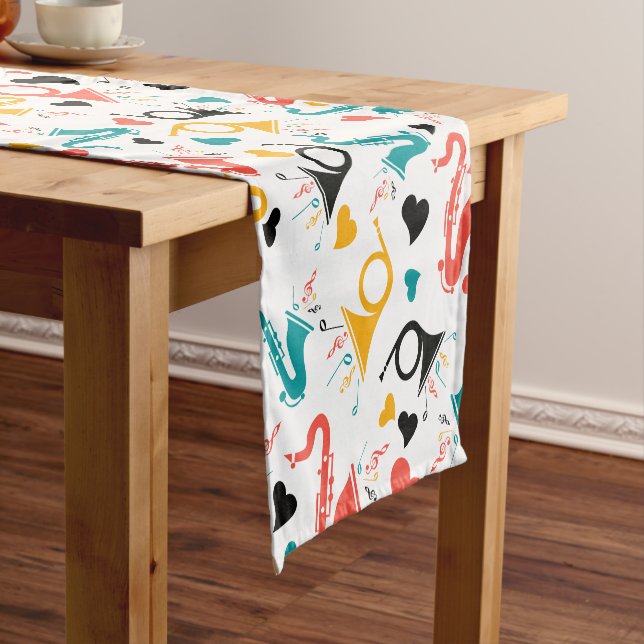Colourful Music Instruments Note & Hearts Pattern Short Table Runner (In Situ)