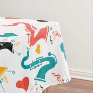 Colourful Music Instruments Note & Hearts Pattern Tablecloth