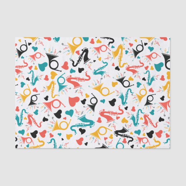 Colourful Music Instruments Note & Hearts Pattern Tissue Paper (Front)