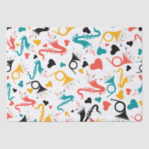 Colourful Music Instruments Note & Hearts Pattern Tissue Paper