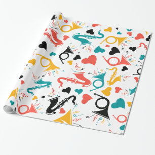 Colourful Music Instruments Note & Hearts Pattern Wrapping Paper