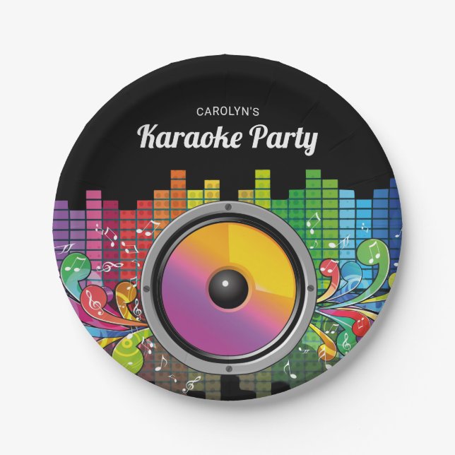 Colourful Music Karaoke Birthday Party Paper Plate (Front)