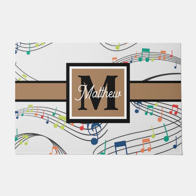 Colourful Music note Musician Monogram   Doormat (Front)