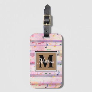 Colourful Music note Musician Monogram   Luggage Tag