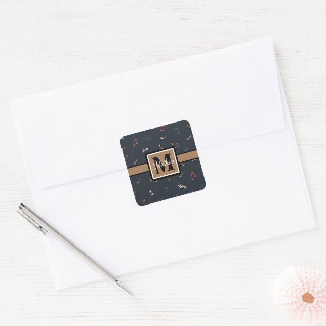 Colourful Music note Musician Monogram  Square Sticker (Envelope)
