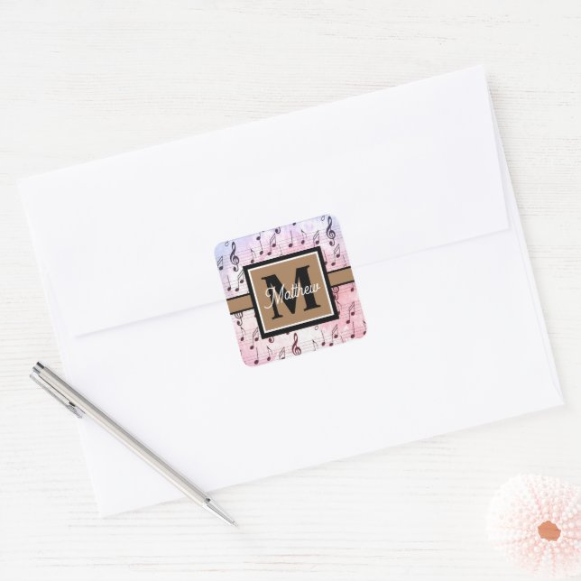 Colourful Music note Musician Monogram   Square Sticker (Envelope)