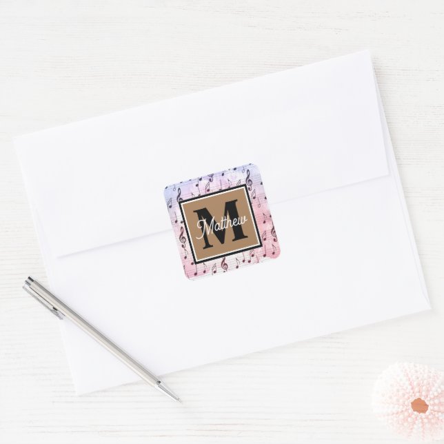 Colourful Music note Musician Monogram  Square Sticker (Envelope)