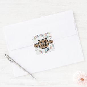 Colourful Music note Musician Monogram     Square Sticker