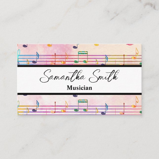 Colourful Music note Musician Music Teacher  Business Card (Front)