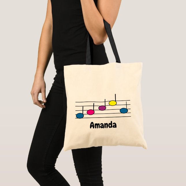 Colourful Music Notes Bright Pattern Personalise Tote Bag (Front (Product))